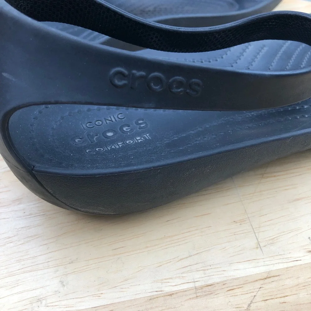 Crocs Serena Sexi Flip Flop Sandal Womens 8 US Black Thong Slingback Flat 205468